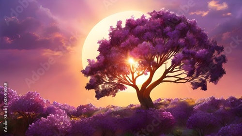 The sun and a colorfull-flowering tree