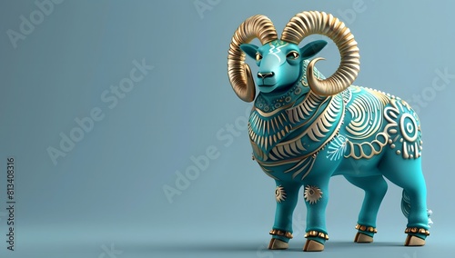 3D rendering Eid Ul Adha sheep, lue background, copy space, Eid Mubarak, Islam Sacrifice Sunnah Qurbani Religion concept photo