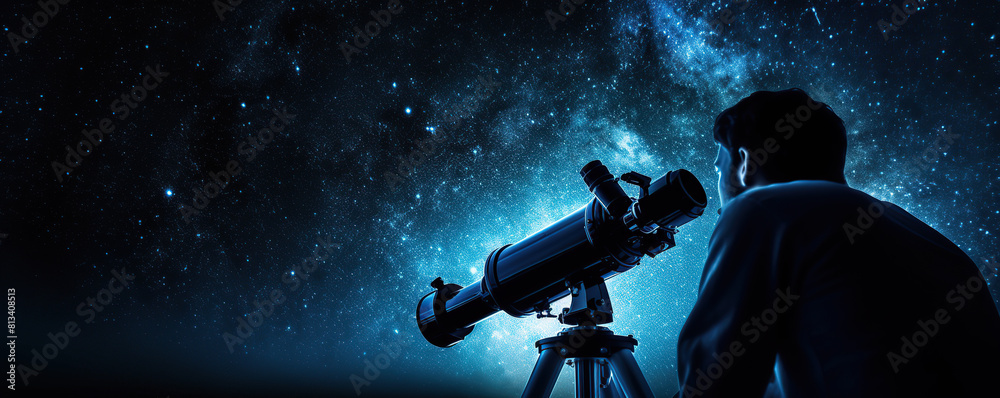 Man Observing Stars Through Telescope Man Observing Stars Through Telescope