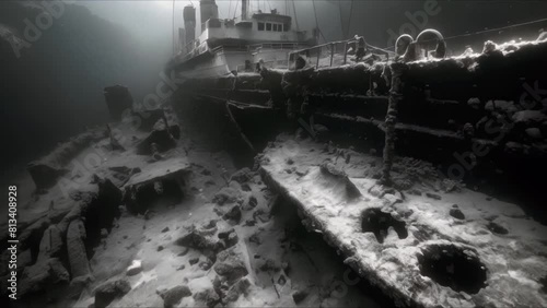 Echoes of Titanic tragedy in silent ocean depths impacting maritime history. Concept Maritime History, Titanic Tragedy, Ocean Depths, Impactful Echoes, Silent Remembrance photo