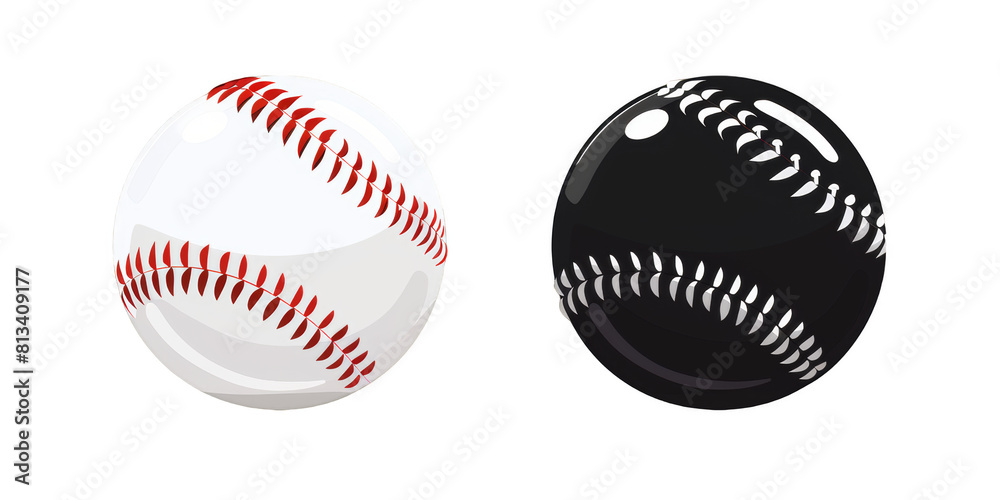 flat vector design of two baseballs, one white and the other black with red stitching. png. flat vector design of two baseballs, one white and the other black with red stitching. png.