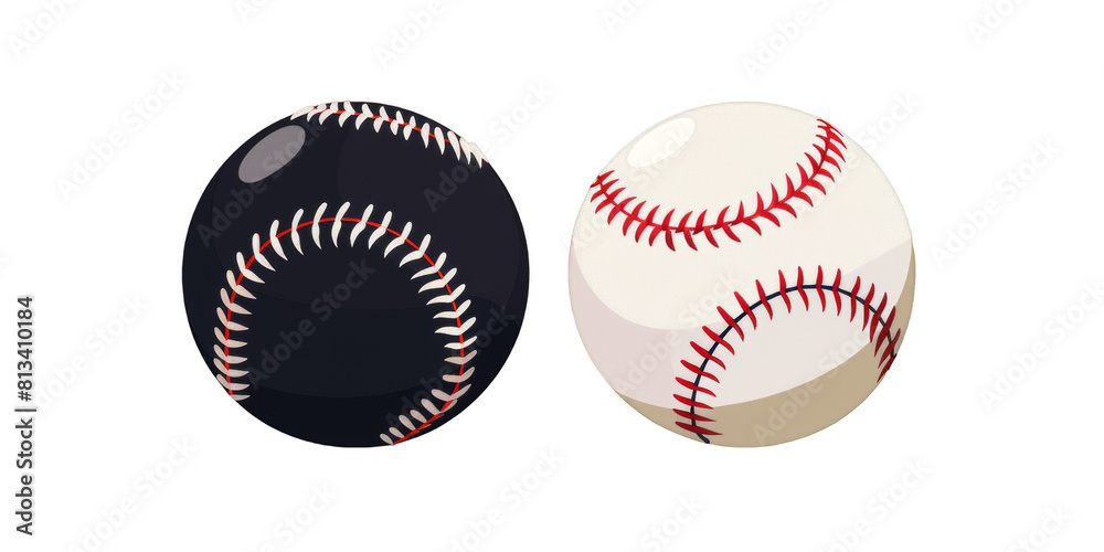 flat vector design of two baseballs, one white and the other black with red stitching. png. flat vector design of two baseballs, one white and the other black with red stitching. png.