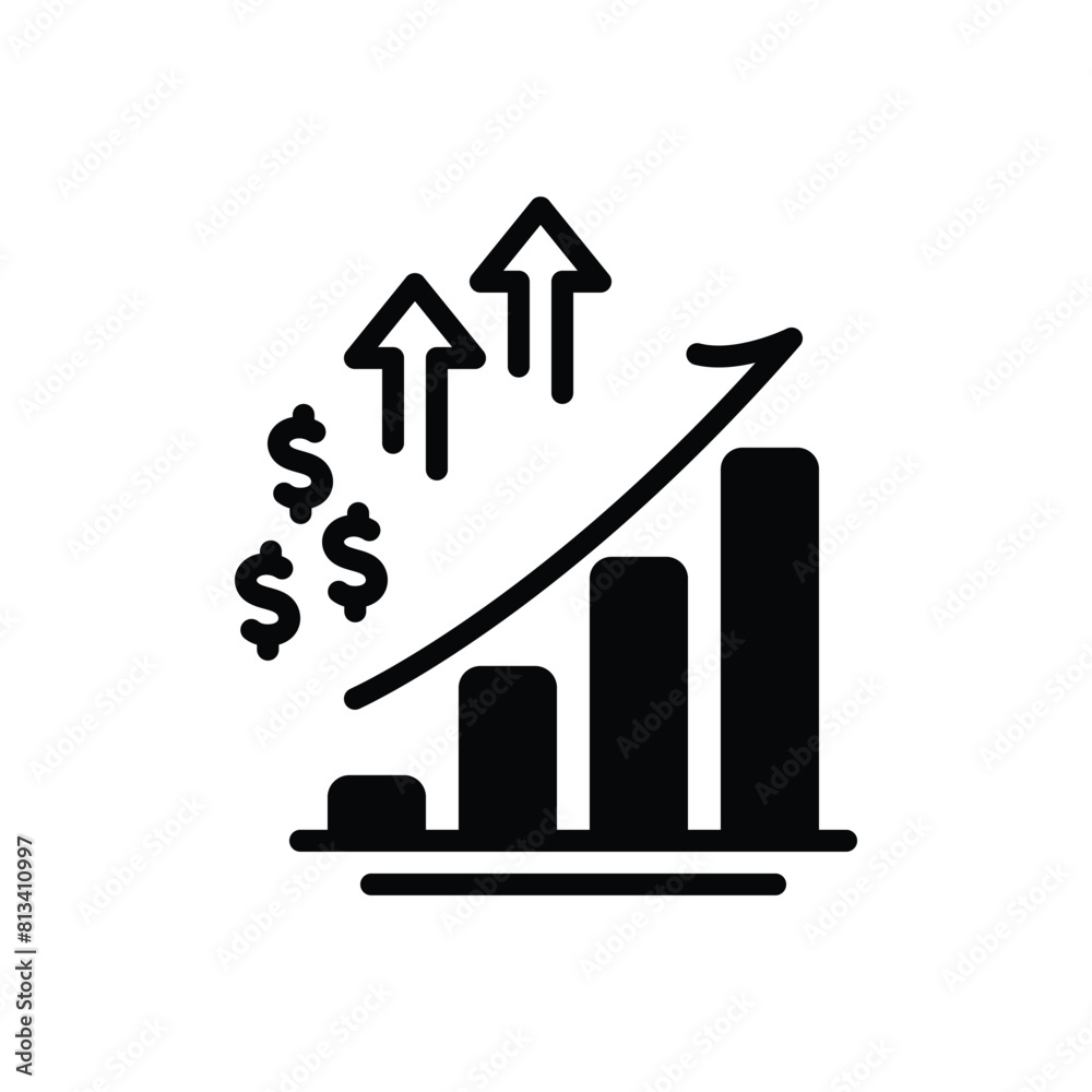 Black solid icon for increasing revenue Black solid icon for increasing revenue