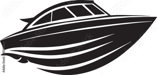 image of a black and white motorboat on a white background