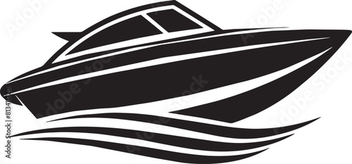 image of a black and white motorboat on a white background