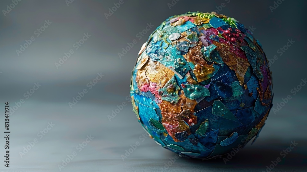 A blue globe with a gold border and a green and blue center A blue globe with a gold border and a green and blue center