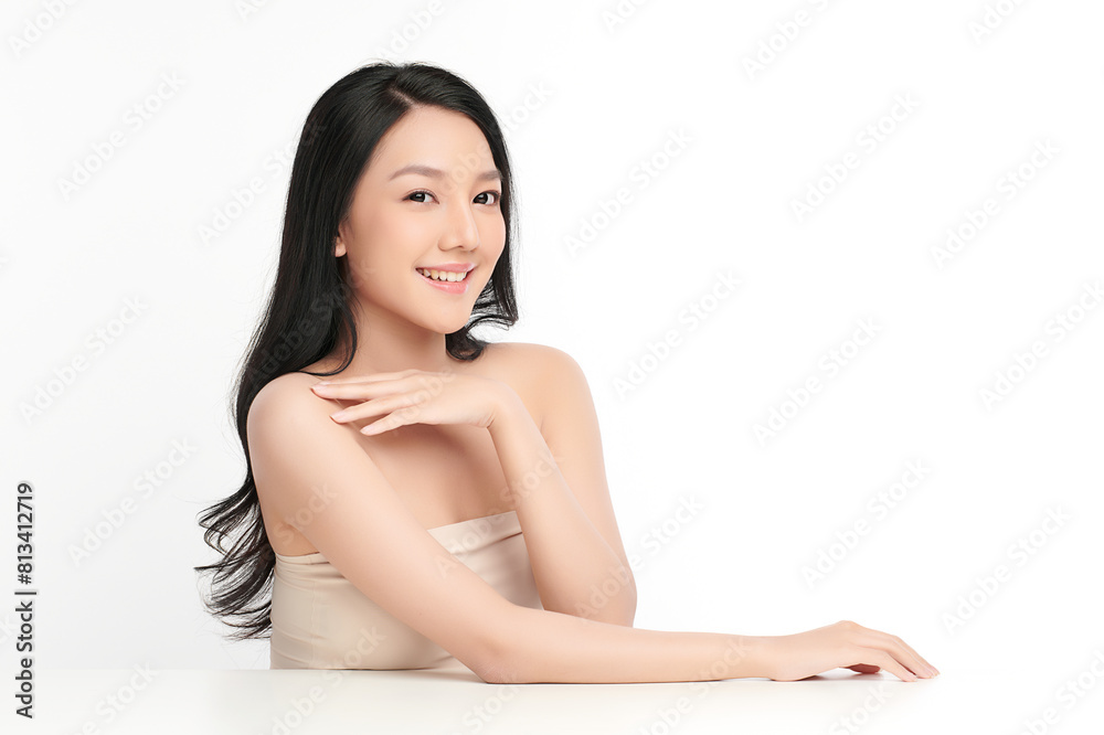 Beautiful young asian woman with clean fresh skin on white background, Face care, Facial treatment, Cosmetology, beauty and spa, Asian women portrait. Beautiful young asian woman with clean fresh skin on white background, Face care, Facial treatment, Cosmetology, beauty and spa, Asian women portrait.