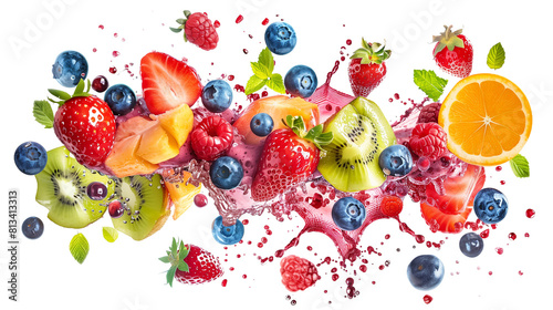 Fruit and berries burst.Splash of juice.Sweet tropical fruits and mixed berries.  © YUTTADANAI