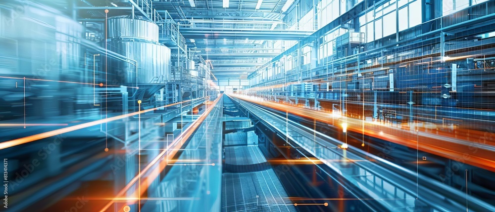 Fototapeta premium technology, factory, realtime data monitoring, front view, operational efficiency, digital tone, Complementary Color Scheme