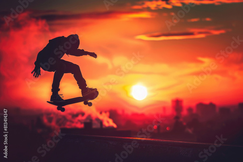 Skater against city sunset