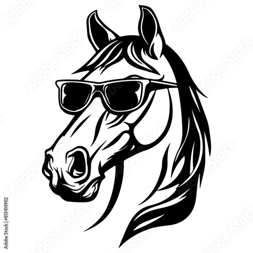 Cool Horse wearing sunglass black silhouette logo svg vector, Horse icon illustration