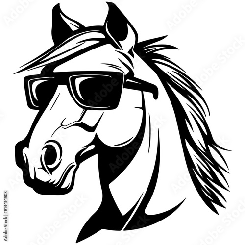 Cool Horse wearing sunglass black silhouette logo svg vector, Horse icon illustration