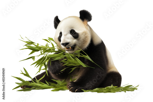 A panda eat bamboo stalk isolated