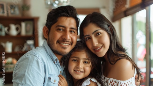 A man and two young girls are standing together, posing for a portrait. They are smiling and looking at the camera. The man has his arms around the girls, creating a sense of closeness and family bond