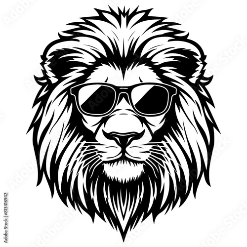 Cool Lion wearing sunglass black silhouette logo svg vector, Lion icon illustration