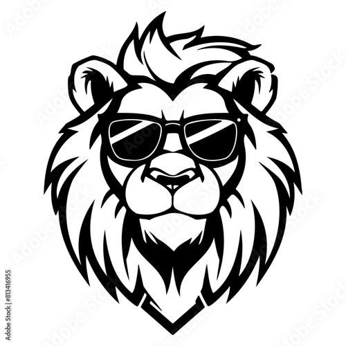 Cool Lion wearing sunglass black silhouette logo svg vector, Lion icon illustration
