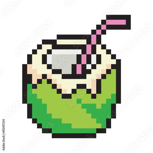 Coconut water in pixel art style
