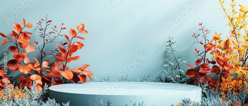 Imagine a design for fall fresh light flat design top view misty morning theme water color Complementary Color Scheme photo
