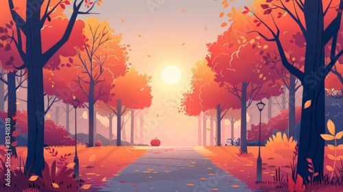 Imagine a concept for fall fresh light flat design front view late autumn evening theme animation Analogous Color Schem