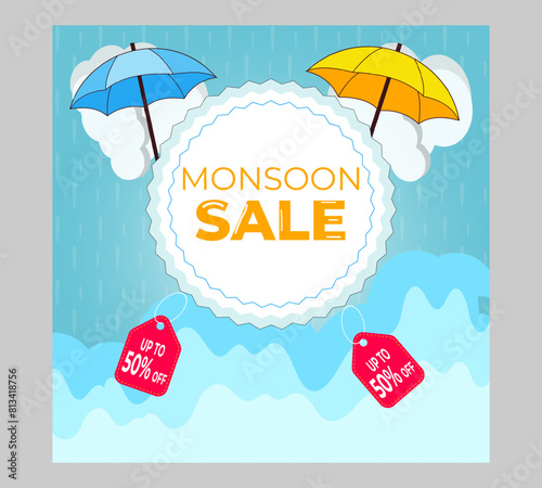 Isolated umbrella with podium for monsoon sale background