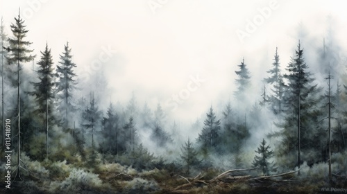 Generative AI Mysterious fog-covered forests. aquarelle