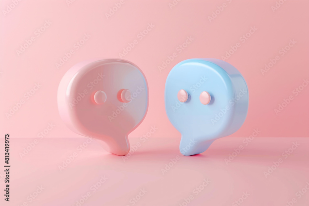 A 3D chat icons duo, overlapping on a pastel blush background A 3D chat icons duo, overlapping on a pastel blush background