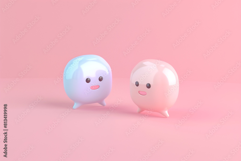 A 3D chat icons duo, overlapping on a pastel blush background A 3D chat icons duo, overlapping on a pastel blush background