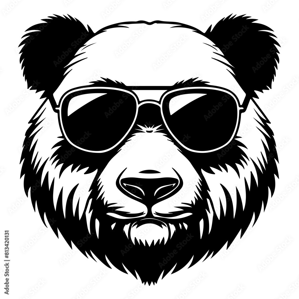 Fototapeta premium panda Moose wearing sunglass black silhouette logo svg vector, panda icon illustration