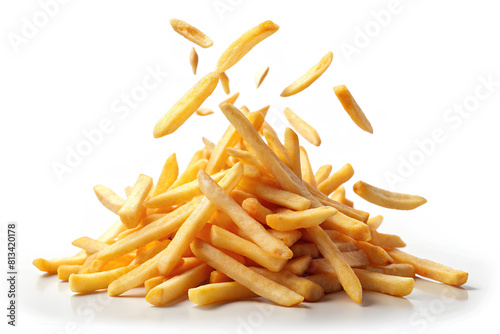 Falling french fries  potato fry isolated on white background