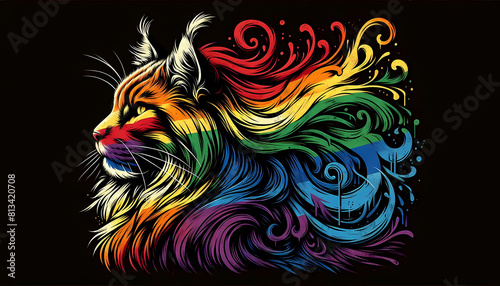 Maine Coon Cat Equality in pride month vector illustration Concept for respecting and supporting the diversity of Gay Lesbian transgenders Celebrate Pride Month with Rainbow LGBTQ  flag