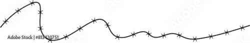 Twisted barbed wire silhouettes Steel black wire barb fence frames. Concept of protection, danger or security