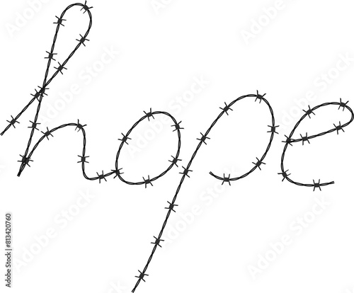 Twisted barbed wire silhouettes Steel black wire barb fence frames. Concept of protection, danger or security