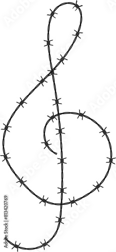 Twisted barbed wire silhouettes Steel black wire barb fence frames. Concept of protection, danger or security
