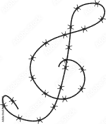 Twisted barbed wire silhouettes Steel black wire barb fence frames. Concept of protection, danger or security