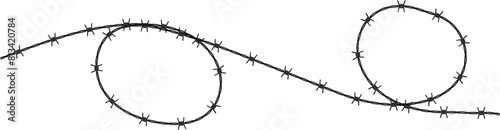 Twisted barbed wire silhouettes Steel black wire barb fence frames. Concept of protection, danger or security photo