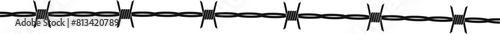 Twisted barbed wire silhouettes Steel black wire barb fence frames. Concept of protection, danger or security