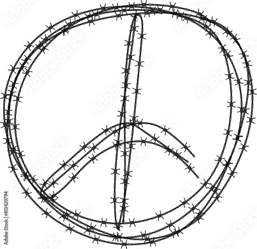 Twisted barbed wire silhouettes Steel black wire barb fence frames. Concept of protection, danger or security