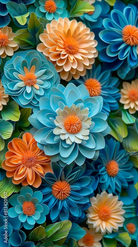 A colorful bouquet of flowers with blue and orange petals © Tatiana