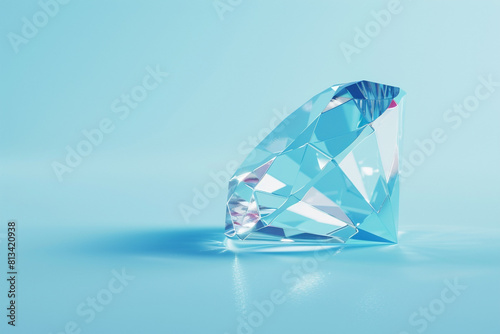 A 3D diamond icon sparkling  on a pastel ice blue background 