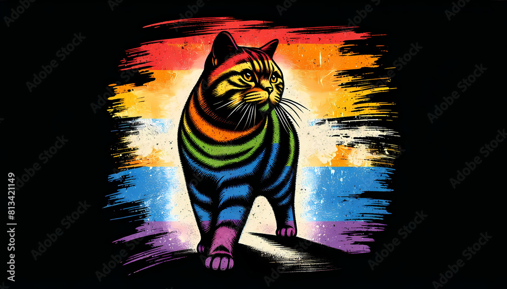 American Shorthair Cat Celebrate Pride Month with Rainbow LGBTQ+ flag Equality in pride month vector illustration Concept for respecting and supporting the diversity of Gay Lesbian transgenders