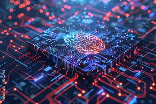 Artificial intelligence chip concept attached to digital circuit board,