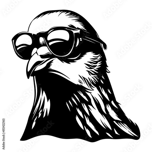cool Pigeon wearing sunglass black silhouette logo svg vector, Pigeon icon illustration