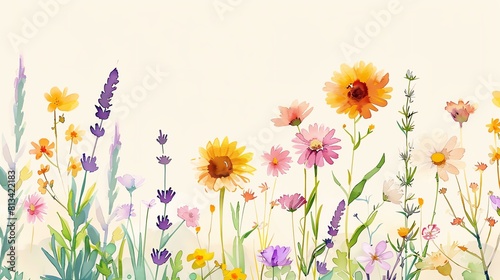 Watercolor Wildflowers Design a banner showcasing watercolorstyle illustrations of wildflowers commonly found in summer Think daisies