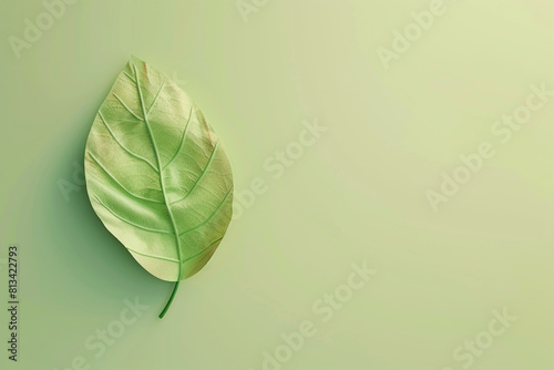 A 3D leaf icon symbolizing eco-friendliness  on a pastel olive background 