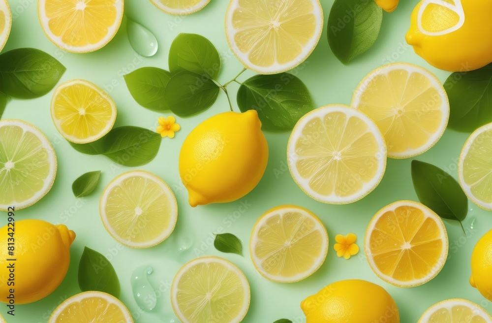 A slices of fresh yellow lemon texture background pattern. Lemon pieces in different sizes background. Texture formed by citrus pieces. A slices of fresh yellow lemon texture background pattern. Lemon pieces in different sizes background. Texture formed by citrus pieces.