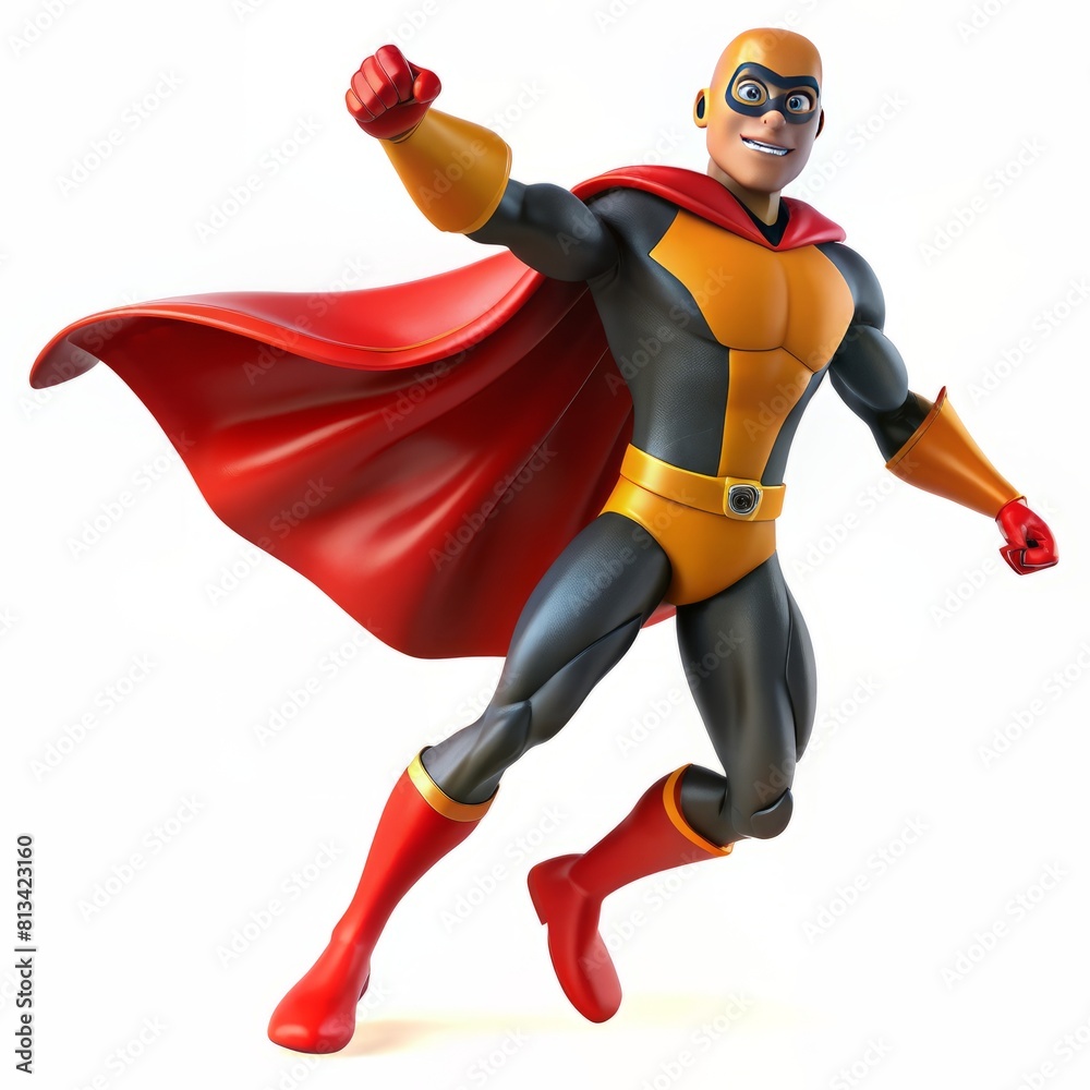 3D render of a superhero character in a dynamic pose with a cape fluttering, on isolated white background, Generative AI 3D render of a superhero character in a dynamic pose with a cape fluttering, on isolated white background, Generative AI