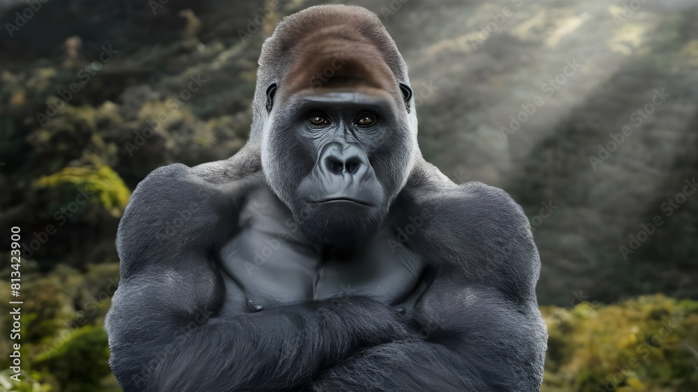 Illustration of mountain gorilla portrait 