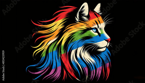 Siberian Cat Celebrate Pride Month with Rainbow LGBTQ+ flag Equality in pride month vector illustration Concept for respecting and supporting the diversity of Gay Lesbian transgenders