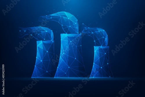 nuclear power plant low poly wireframe on blue background. sustainable and renewable energy. vector illustration fantastic design.
