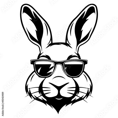 cool rabbit wearing sunglass black silhouette logo svg vector, rabbit icon illustration